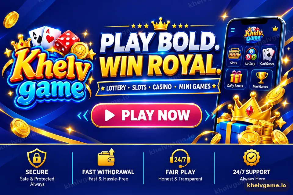 Khelv Game banner with the headline Play Bold. Win Royal. and a phone showing the game lobby